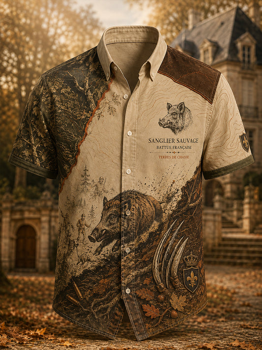 Chemise décontractée de chasse française pour homme à manches courtes