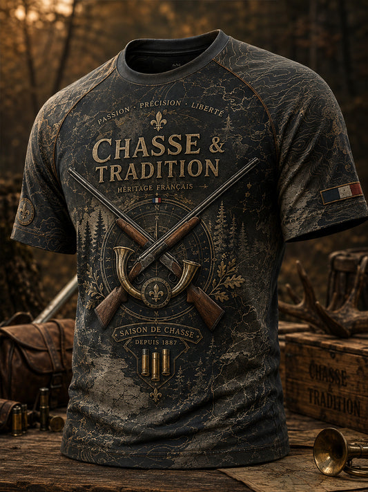 T-shirt manches courtes de saison de chasse française pour hommes