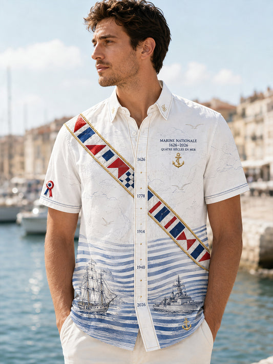 Chemise décontractée pour homme, marine française, manches courtes