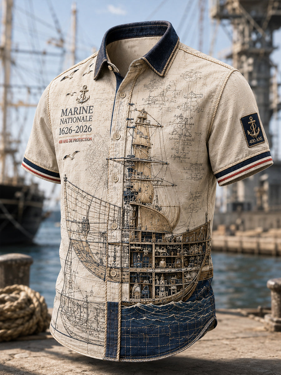 Chemise Décontractée Homme Marine Française Manches Courtes