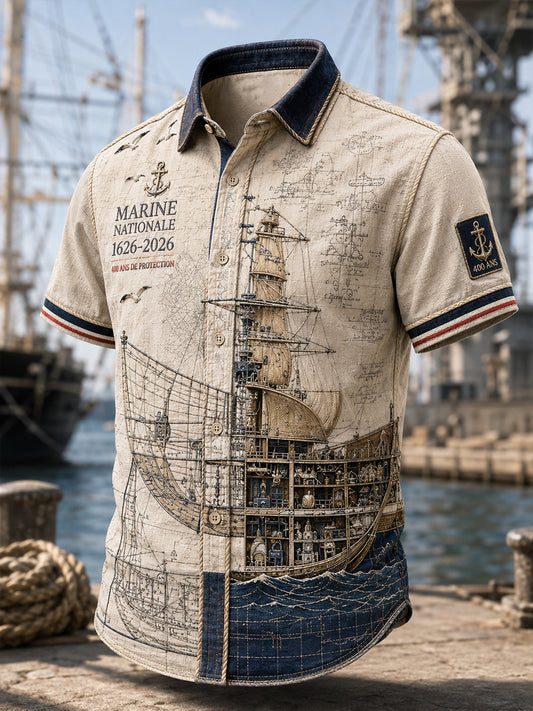 Chemise Décontractée Homme Marine Française Manches Courtes