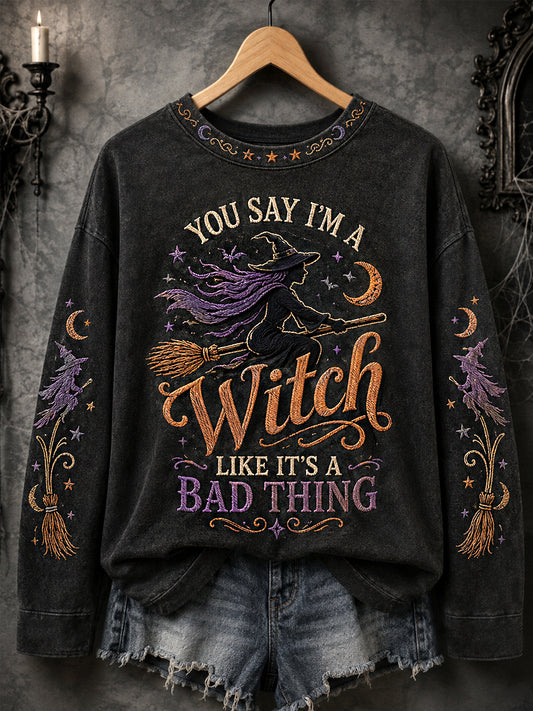 Sweat-shirt décontracté humoristique pour femme, imprimé sorcière d’Halloween