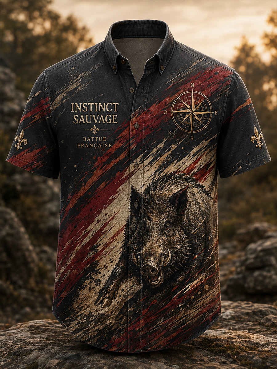 Chemise décontractée de chasse française pour homme à manches courtes