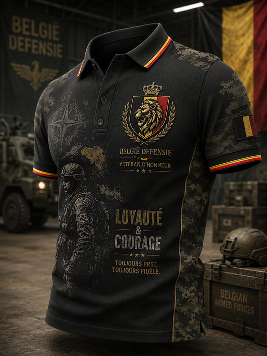 Polo à manches courtes pour homme aux motifs commémoratifs militaires vintage