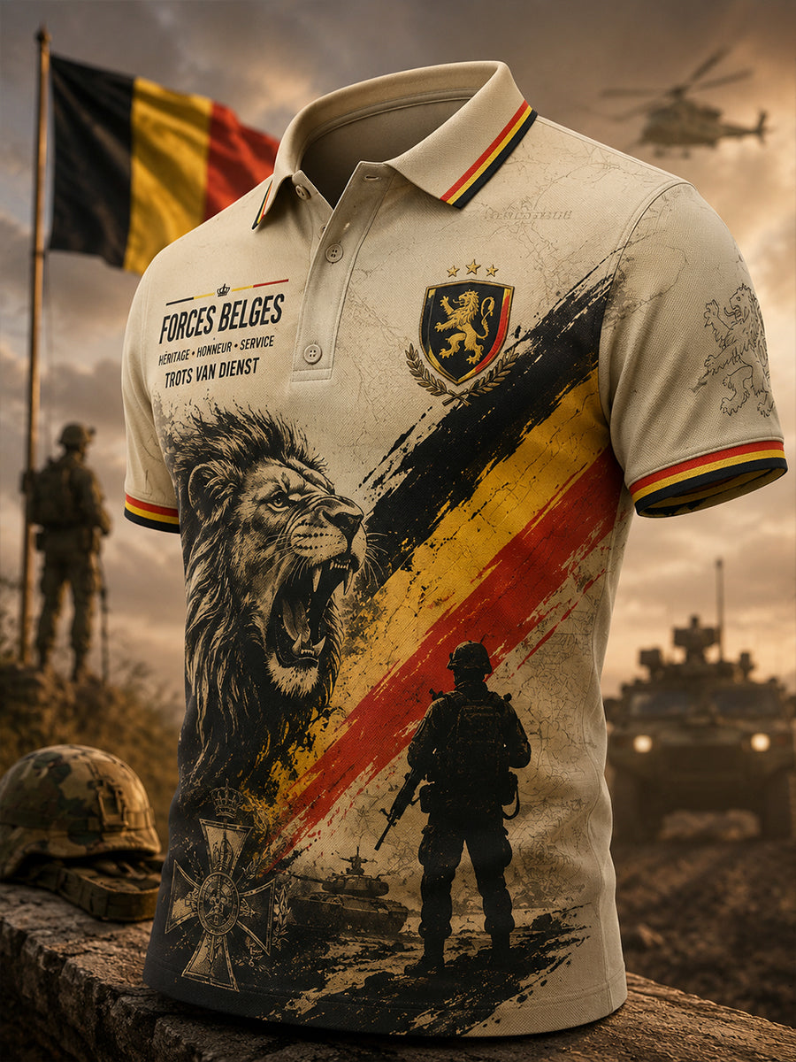 Polo à manches courtes pour homme aux motifs commémoratifs militaires vintage