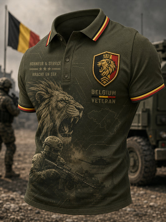 Polo à manches courtes pour homme aux motifs commémoratifs militaires vintage