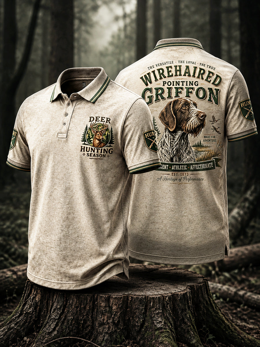 Polo décontracté à imprimé chien de chasse français vintage pour hommes