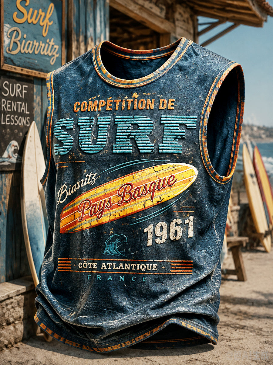 Gilet Décontracté Homme Bleu Foncé Style Basque Français Imprimé Surf