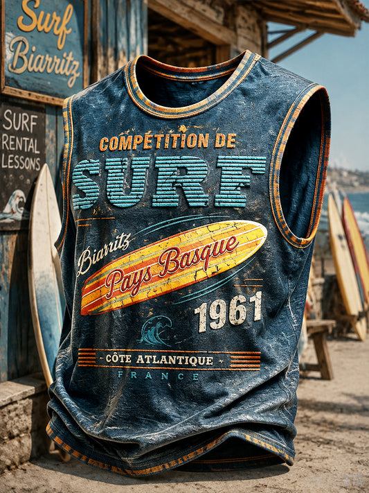 Gilet Décontracté Homme Bleu Foncé Style Basque Français Imprimé Surf