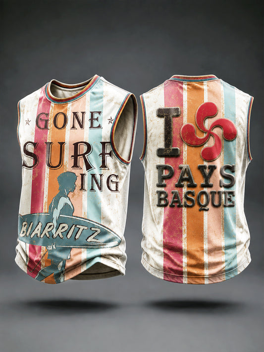 Les hommes français Basque Surf-Stripe Imprimer mode gilet décontracté