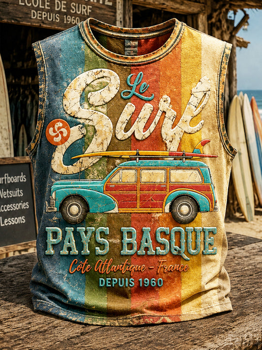 Gilet Décontracté Homme Français Basque Surf-Rayé Imprimé Vintage