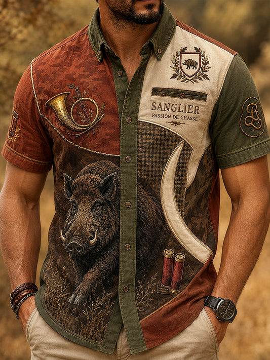 Chemise décontractée de chasse française pour homme à manches courtes