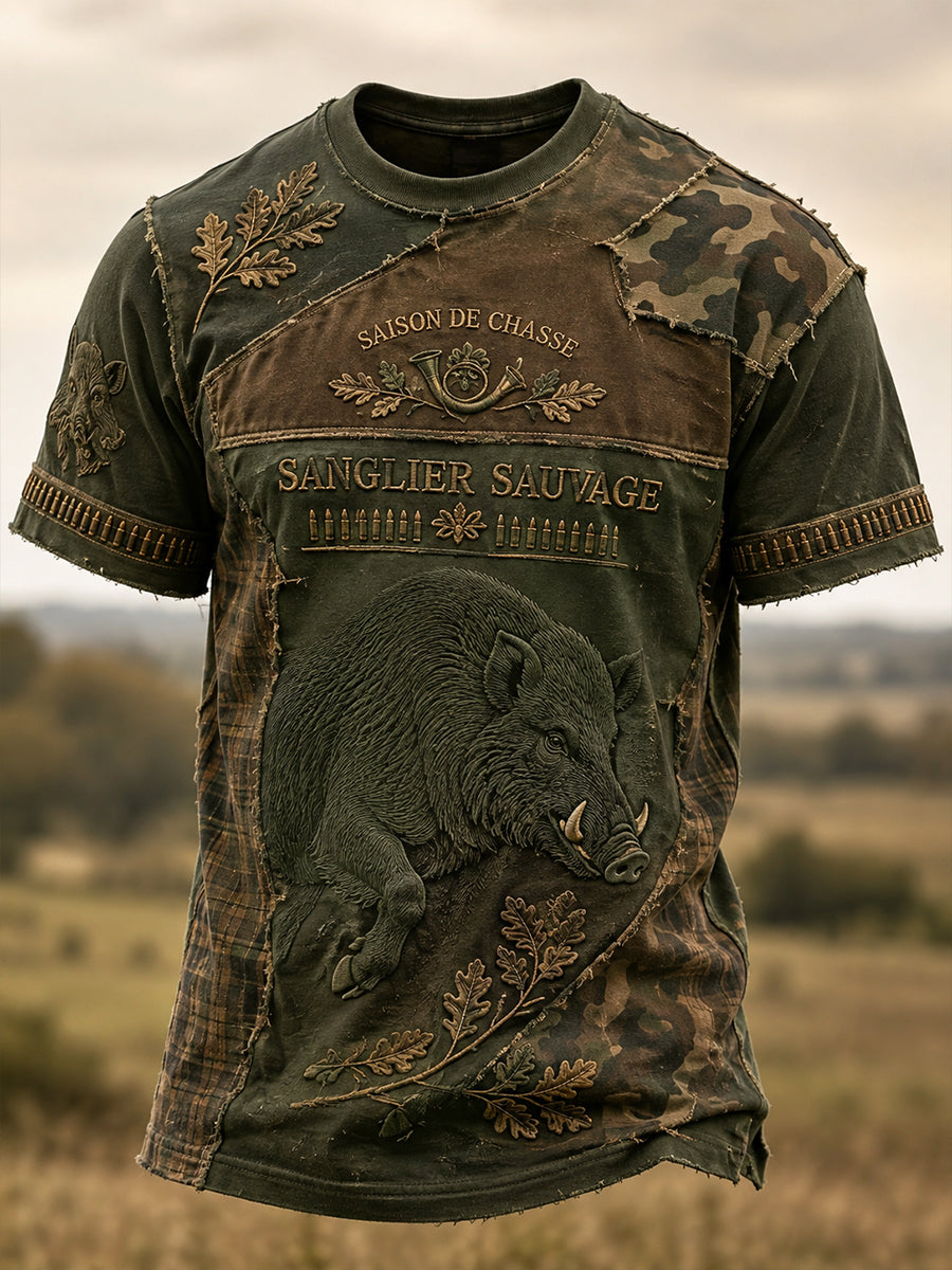 T-shirt à manches courtes pour la saison de chasse française, modèle homme