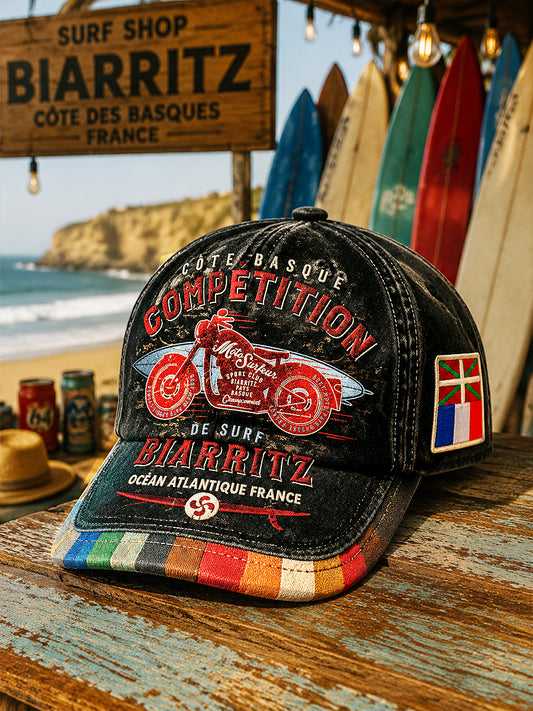 Chapeau Décontracté Rétro Basque Français Noir à Imprimé Surf