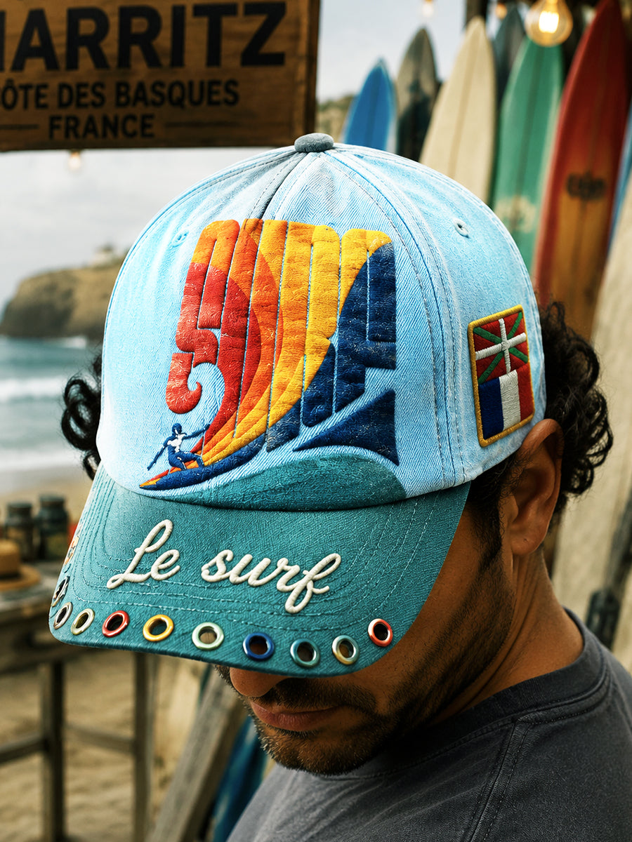 Bleu Français Basque Surf Patchwork Imprimer Casual Hat