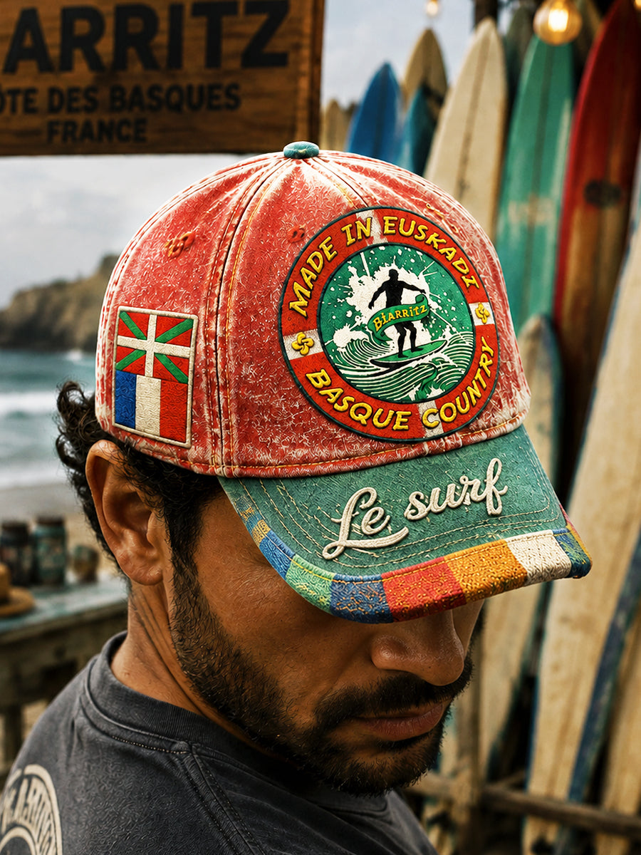 Chapeau décontracté rétro basque français surf patchwork imprimé
