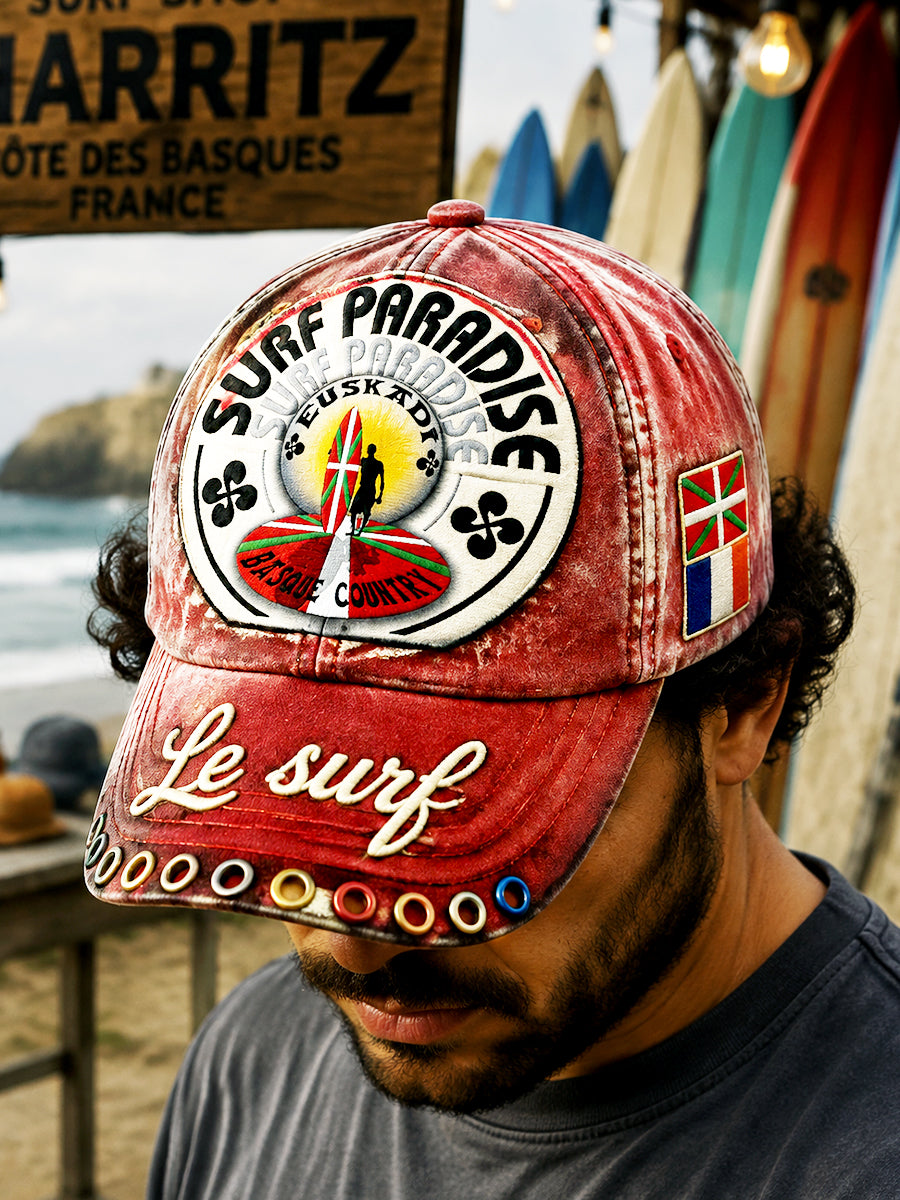 Chapeau décontracté rétro rouge basque français à imprimé surf