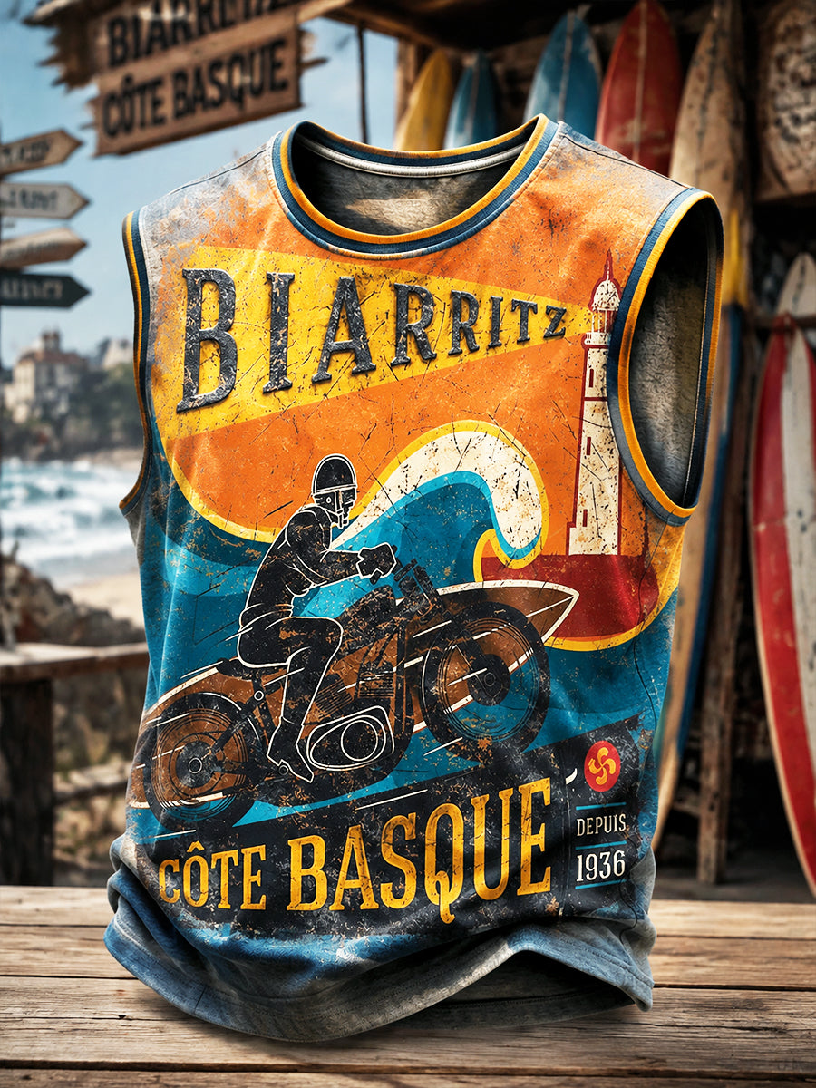 Gilet décontracté à imprimé vintage pour homme, style basque français inspiré du surf