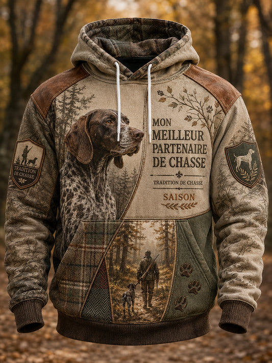 Sweat à capuche surdimensionné à épaules tombantes, avec poches, pour la saison de chasse française, modèle homme