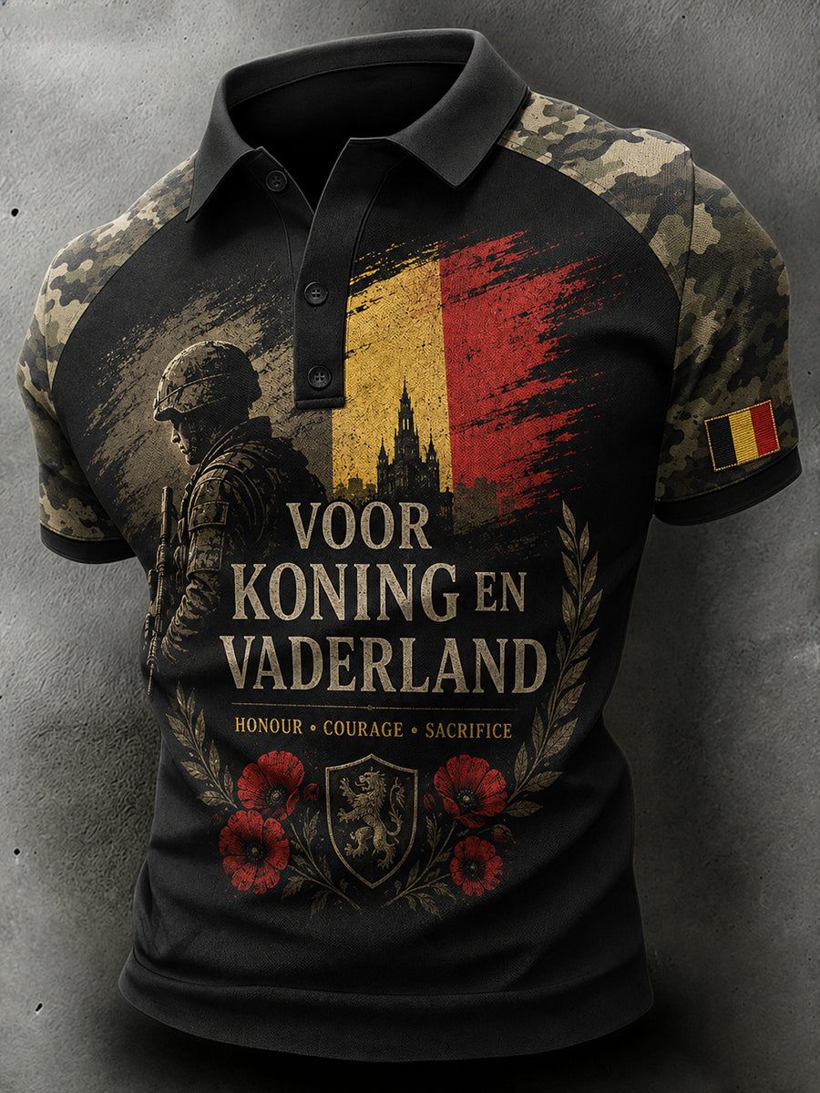Polo à manches courtes pour homme avec impression d’une devise en hommage aux anciens combattants