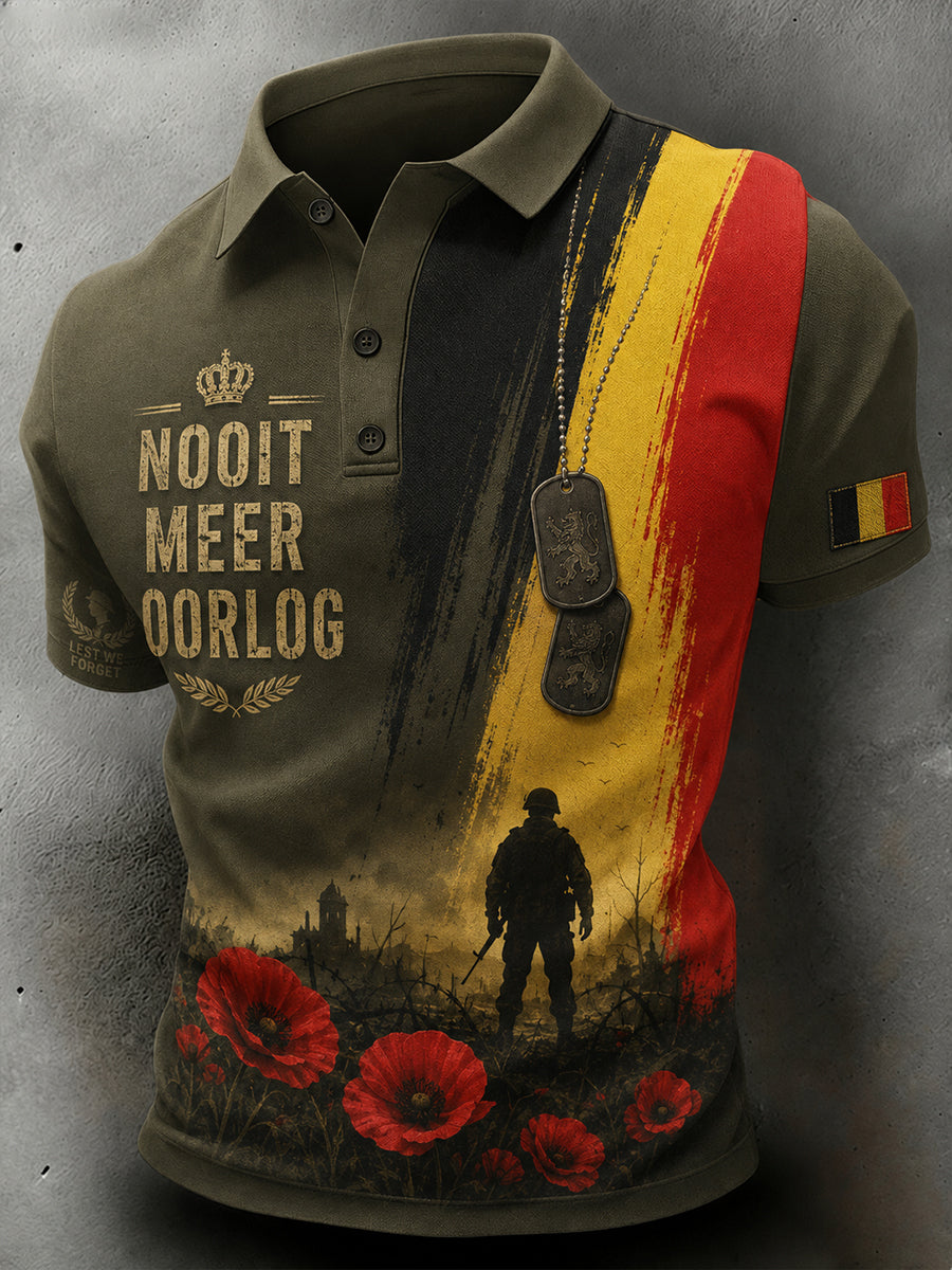 Polo à manches courtes pour homme avec impression d’une devise en hommage aux anciens combattants