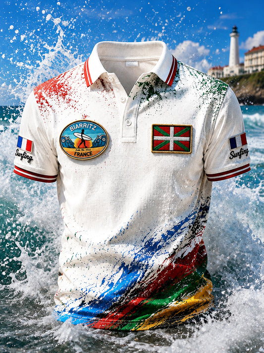 Polo décontracté pour homme à imprimé graffiti basque français