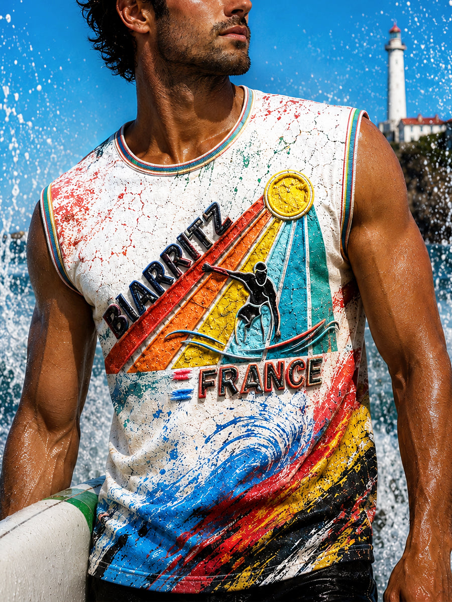 Gilet d’été décontracté pour homme, imprimé surf, basque français