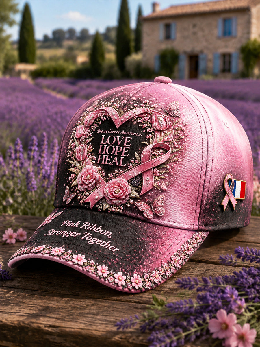Chapeau décontracté imprimé floral de cancer du sein français noir et rose à la mode pour femmes