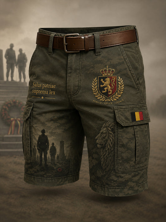 Shorts utilitaires pour homme au style vintage, ornés d’un imprimé commémoratif en l’honneur des anciens combattants