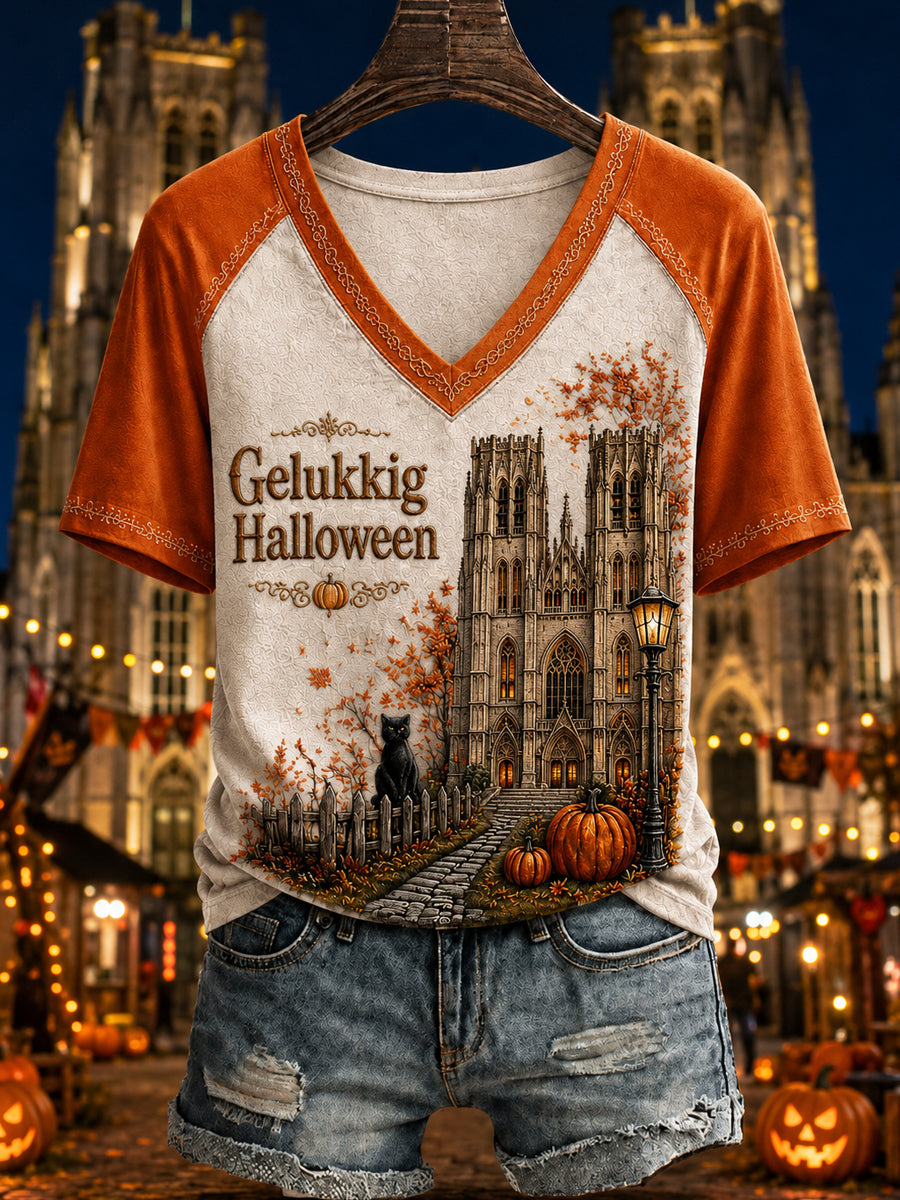 T-shirt femme Belge à manches courtes, ample, à imprimé d’Halloween, style vintage et tendance