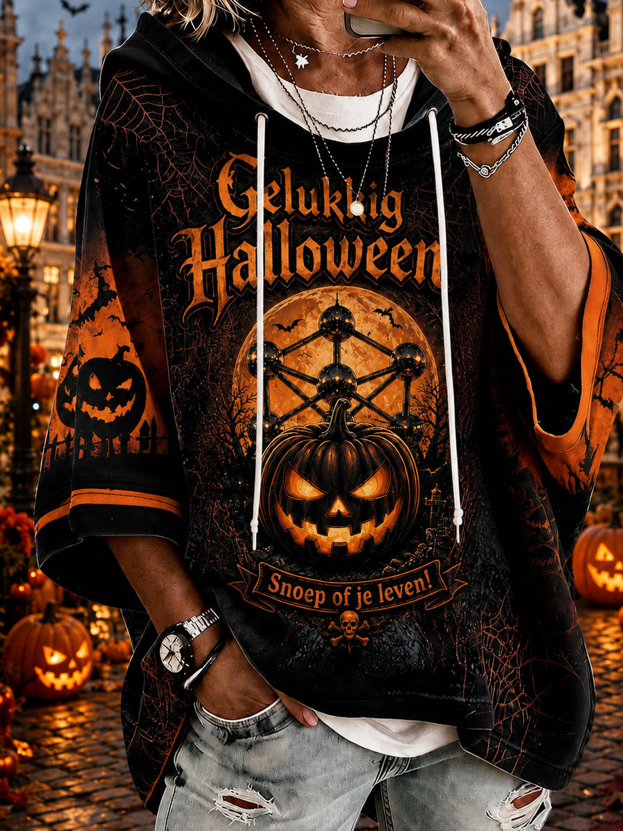 Sweat-shirt à manches trois-quarts et col rond pour femmes, imprimé Halloween, Belgique