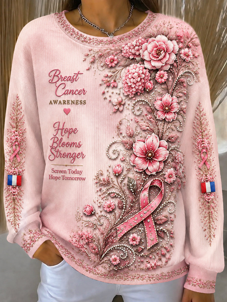 Sweat-shirt Décontracté Femme Rose Imprimé Cancer Du Sein Français