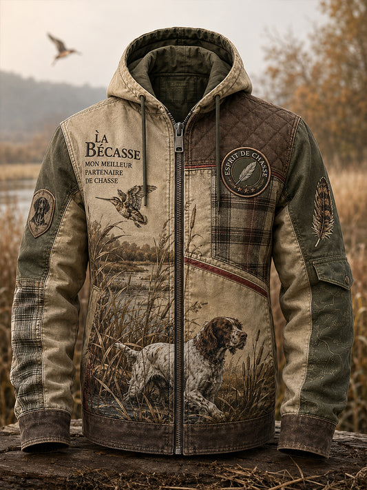 Cardigan à capuche pour hommes, saison de chasse française