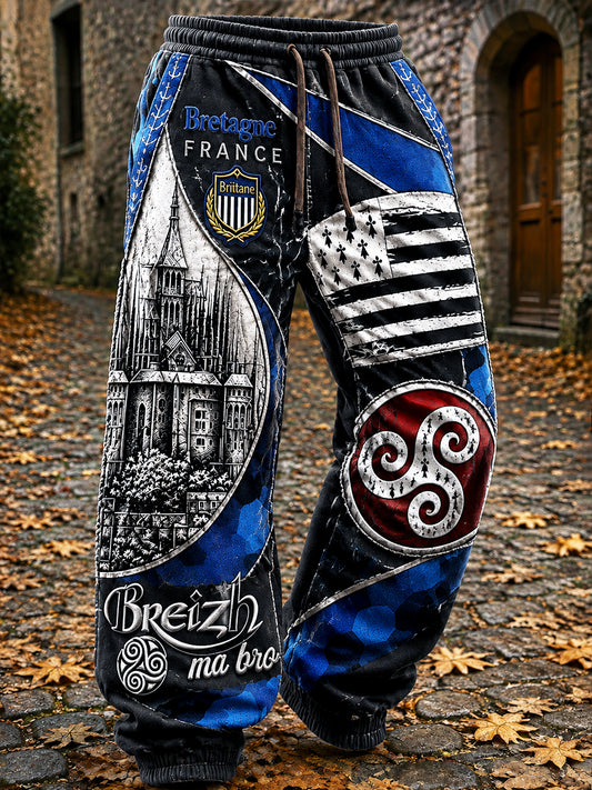 Pantalon De Sport Décontracté Homme Bleu Foncé French Brittany-Print