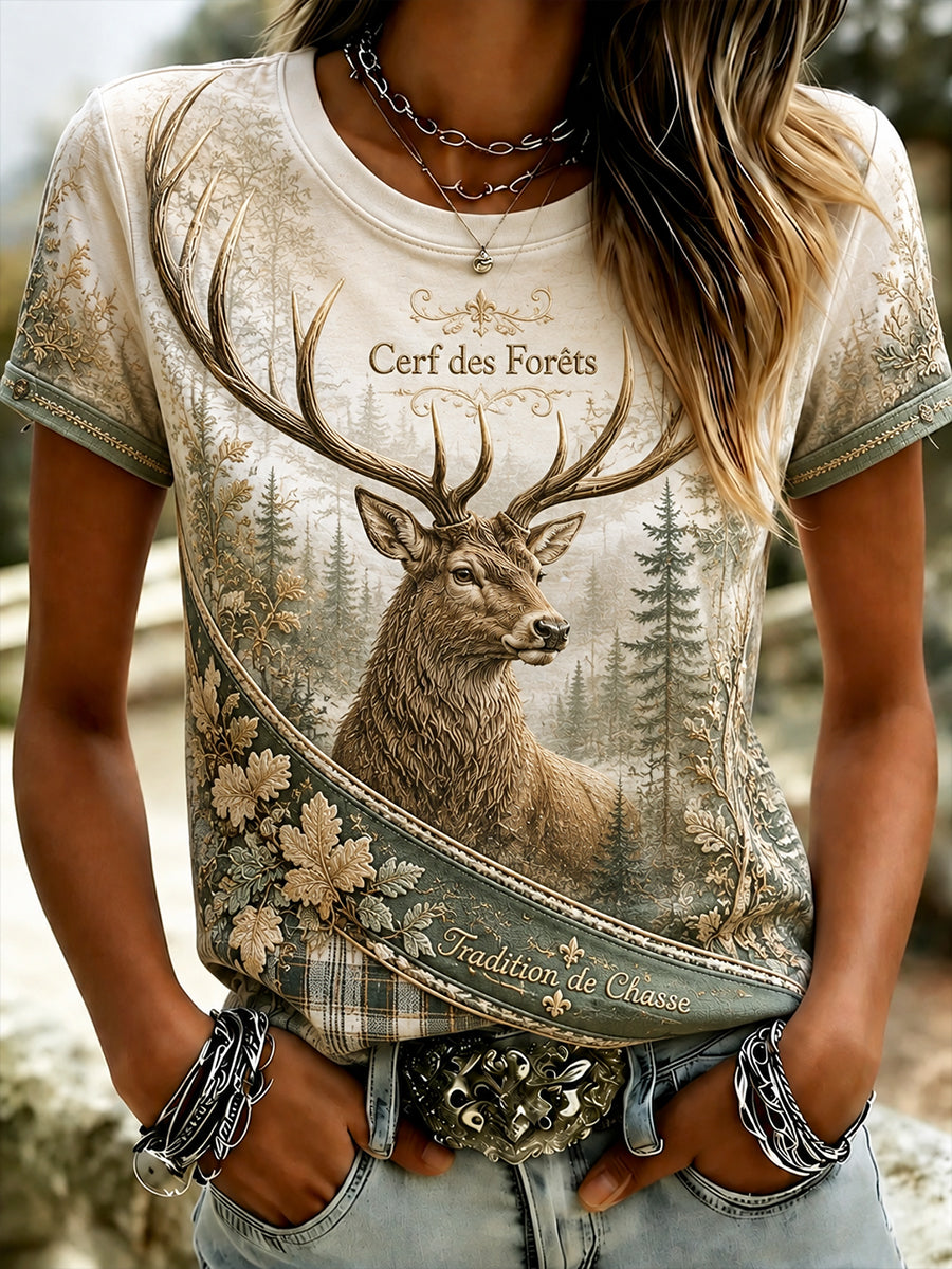 T-shirt manches courtes de saison de chasse française pour femme