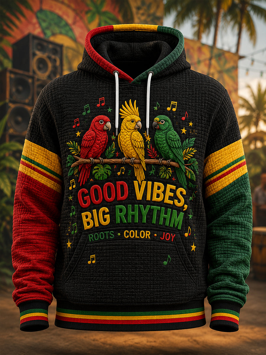Sweat à capuche homme en tricot gaufré avec slogan amusant sur le thème du reggae