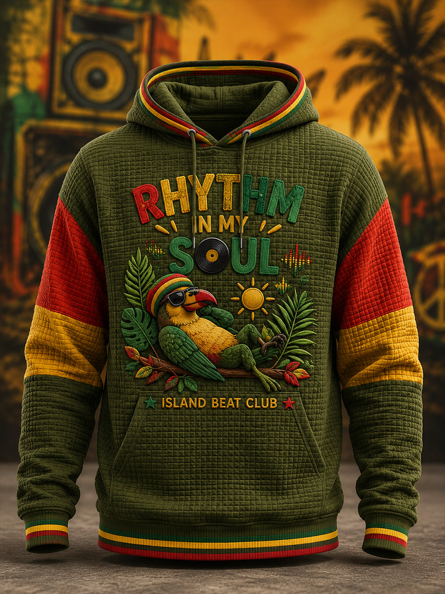 Sweat à capuche en maille gaufre pour homme, orné d’un imprimé humoristique au thème reggae