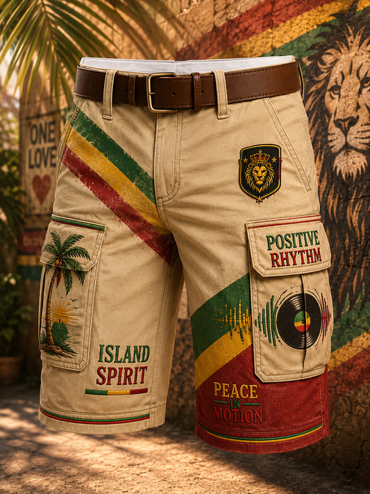 Short cargo court à imprimé graphique sur le thème du reggae pour homme