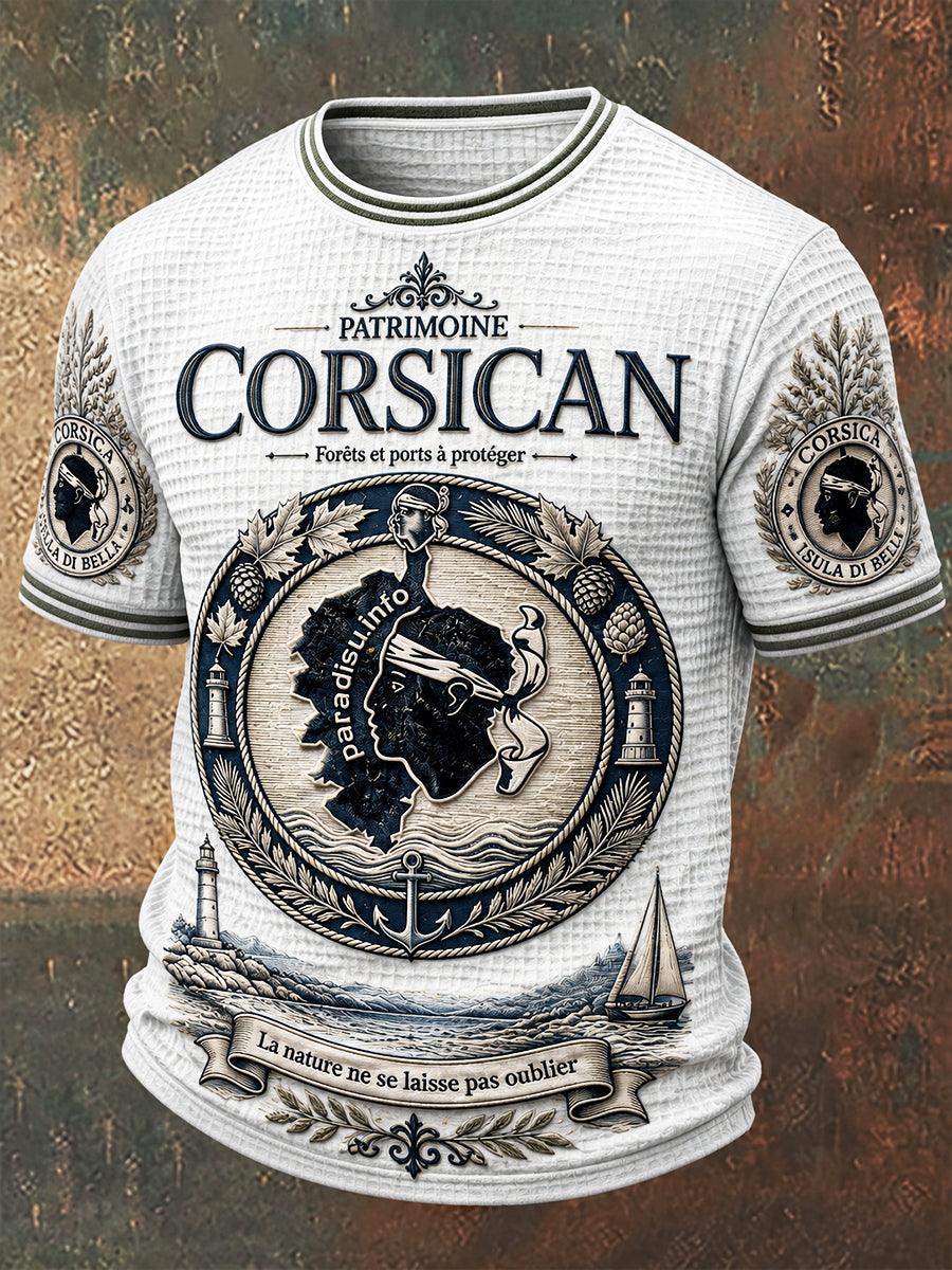 Tee-shirt Homme Blanc Décontracté Gaufré Français Imprimé Corse