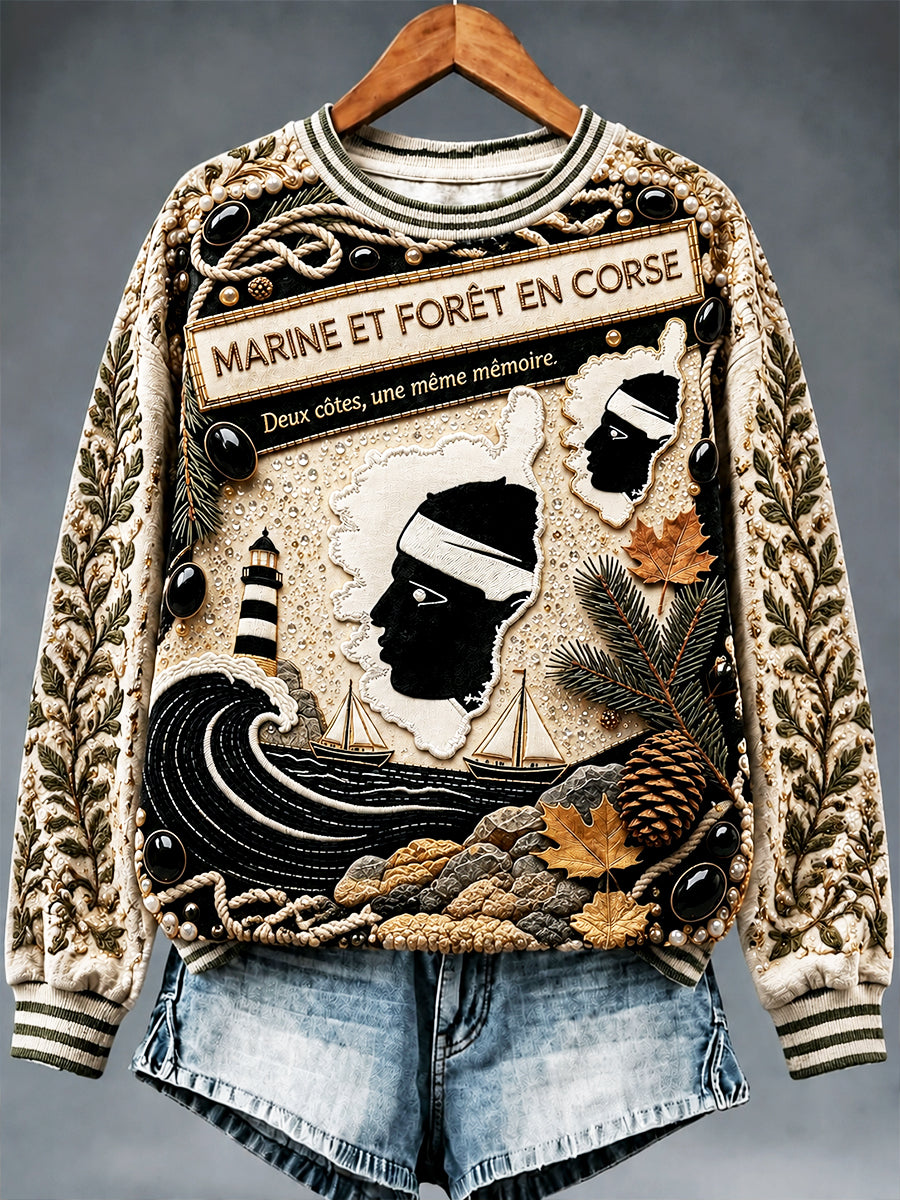 Sweat-shirt décontracté à imprimé 3D français corse pour femme