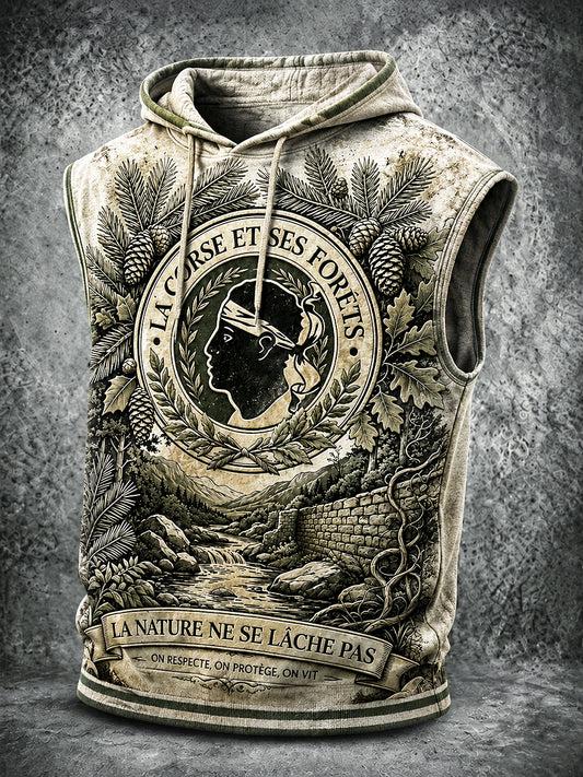 Gilet à capuche décontracté imprimé corse français vintage pour hommes