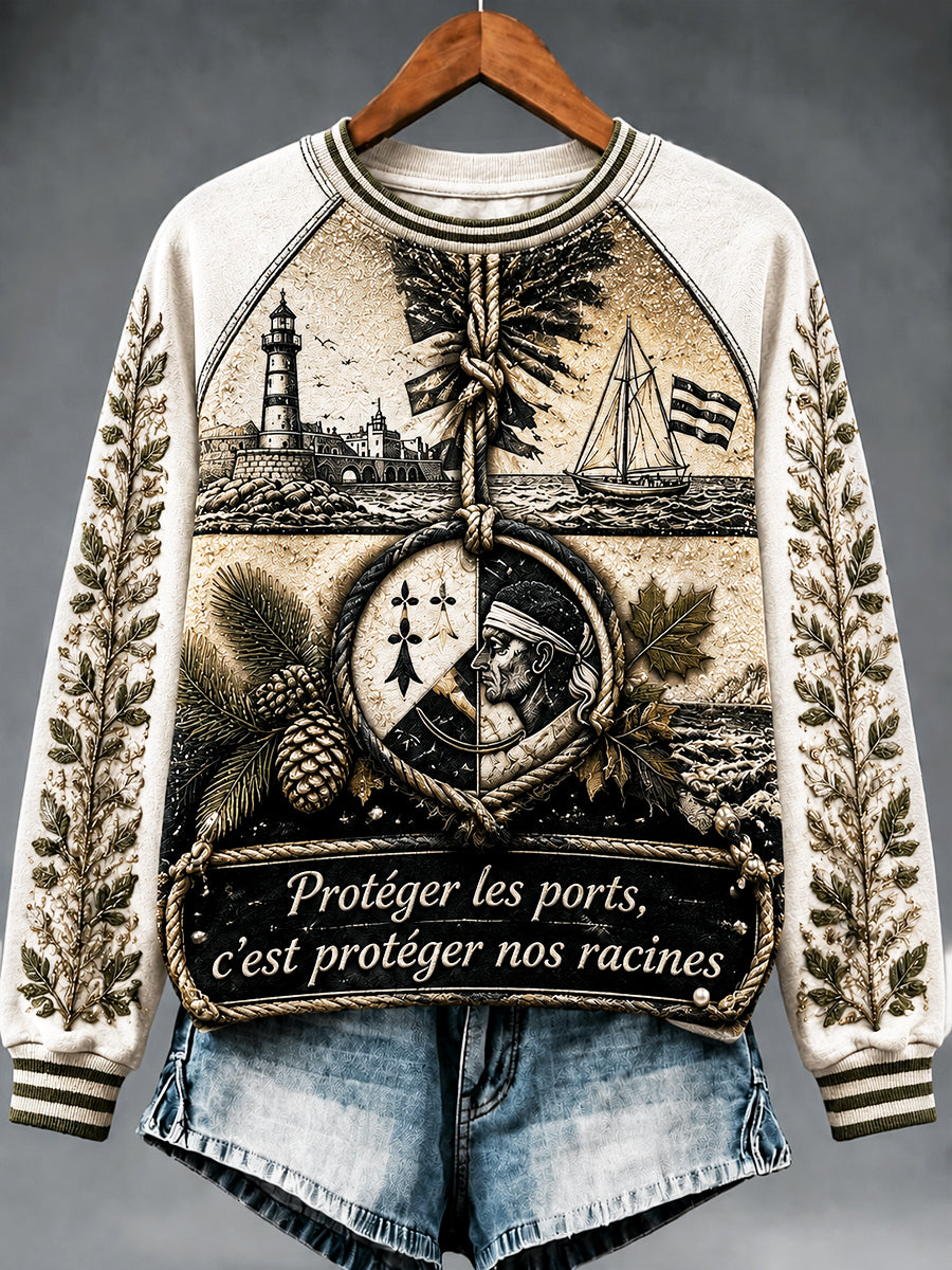 Sweat-shirt décontracté à imprimé patchwork français corse pour femme