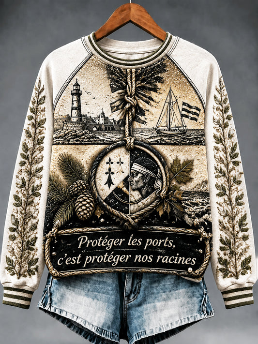 Sweat-shirt décontracté à imprimé patchwork français corse pour femme