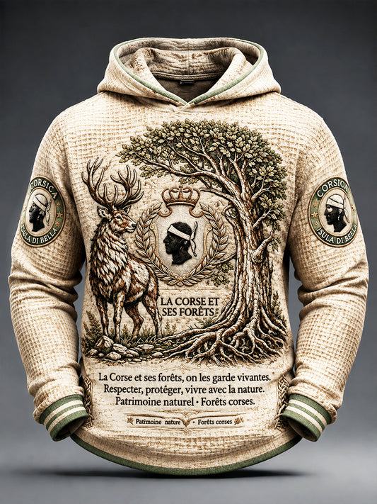 Sweat-shirt à capuche décontracté à imprimé vintage corse français pour homme