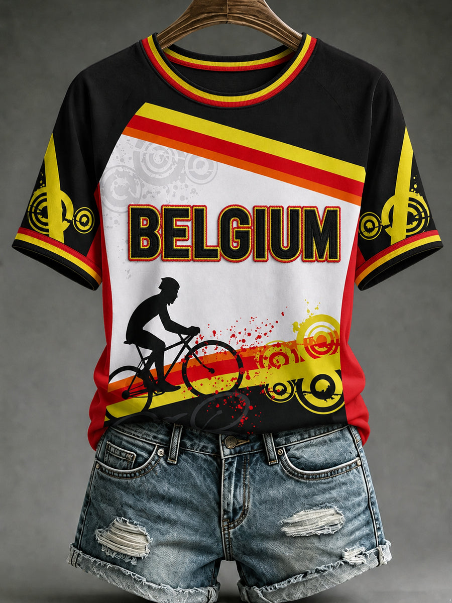 T-shirt femme Belge de cyclo-cross, imprimé vintage, à la mode, ample et à manches courtes