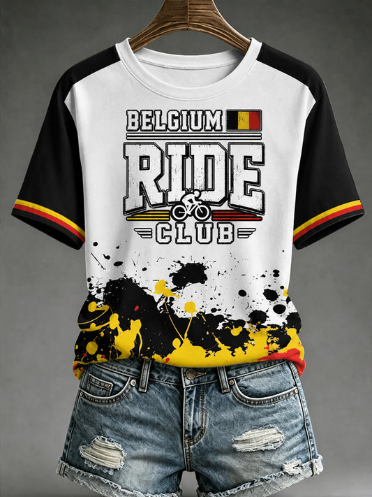 T-shirt femme Belge de cyclo-cross, imprimé vintage, à la mode, ample et à manches courtes