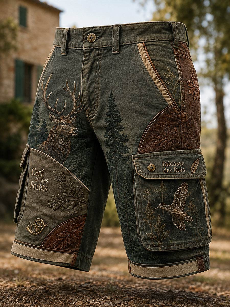 Short décontracté à imprimé d'art de la saison de chasse française pour hommes
