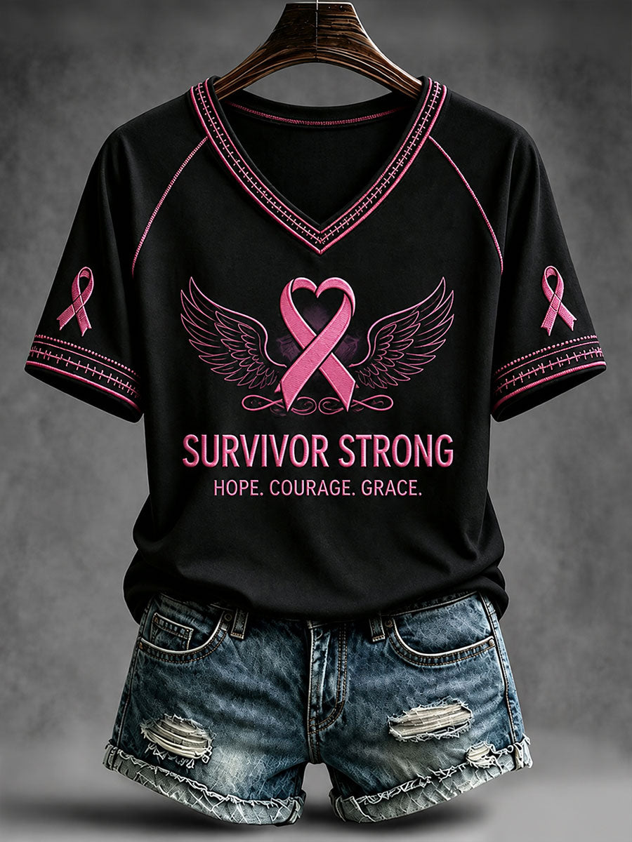 T-shirt Survivor Strong à col en V Femme