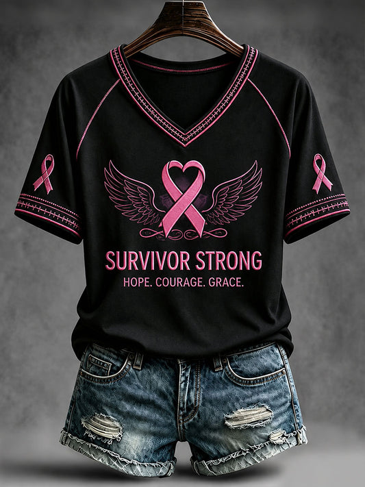T-shirt Survivor Strong à col en V Femme