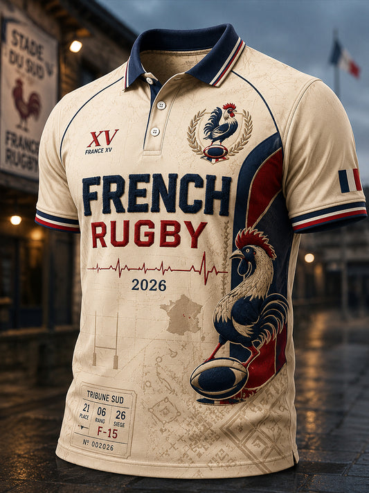 Chemise française à manches courtes pour homme, rugby